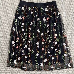 Black Floral Embroidered Skirt